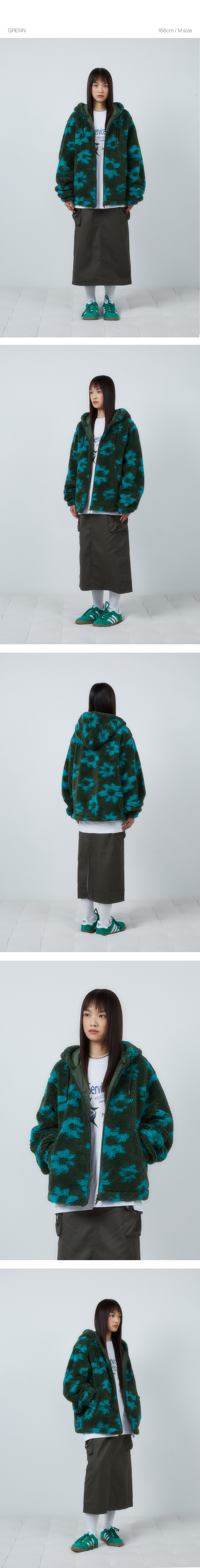 MUSINSA | Codegraphy Fleece flower pattern hood zip-up_green