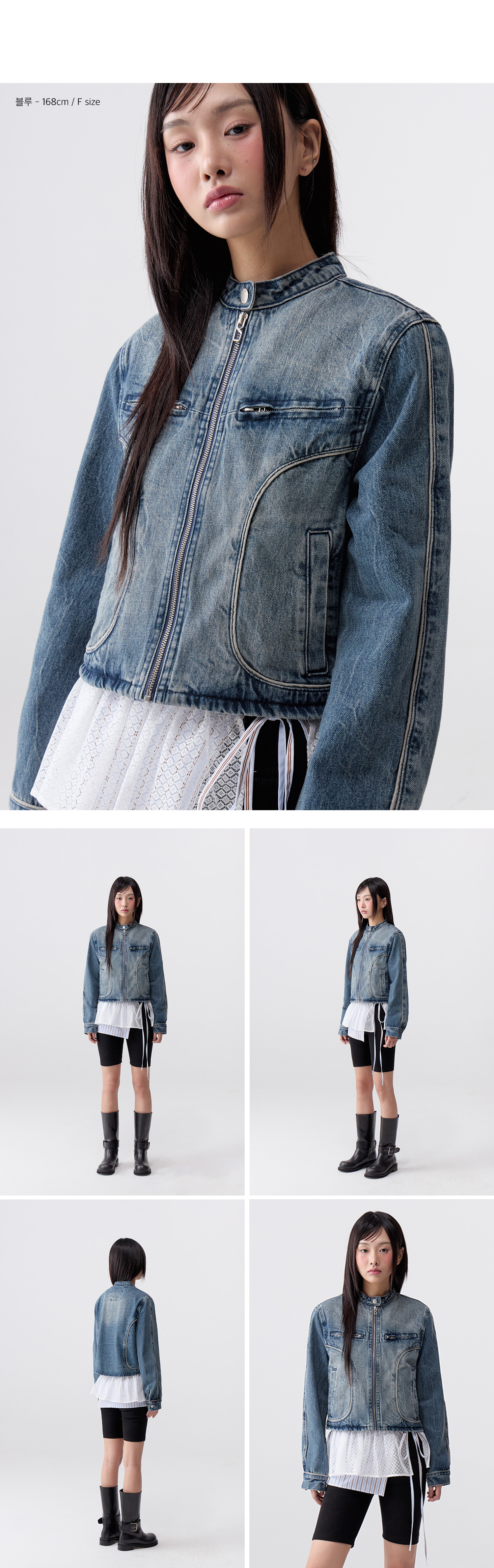 [CODE GRAPHY]CROP DENIM BIKER ジャケット★新作・24AW★韓国★ MUSINSA公式 | Codegraphy (Woman) Crop Denim Biker Jacket_Blue